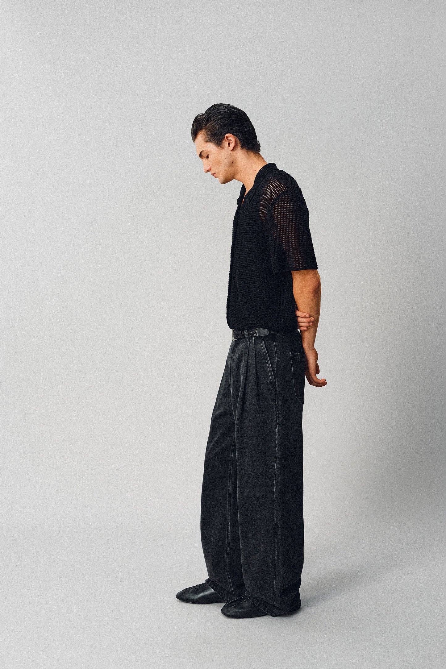 Hollow-knit Button-Down Shirt