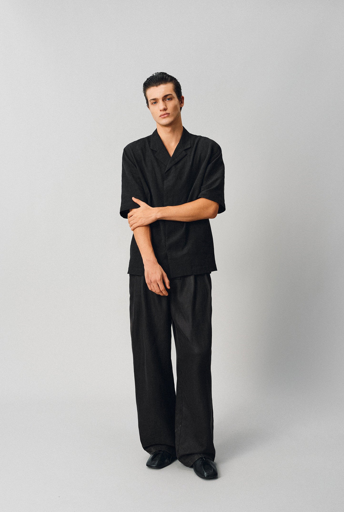 Textured Cuban-collar shirt