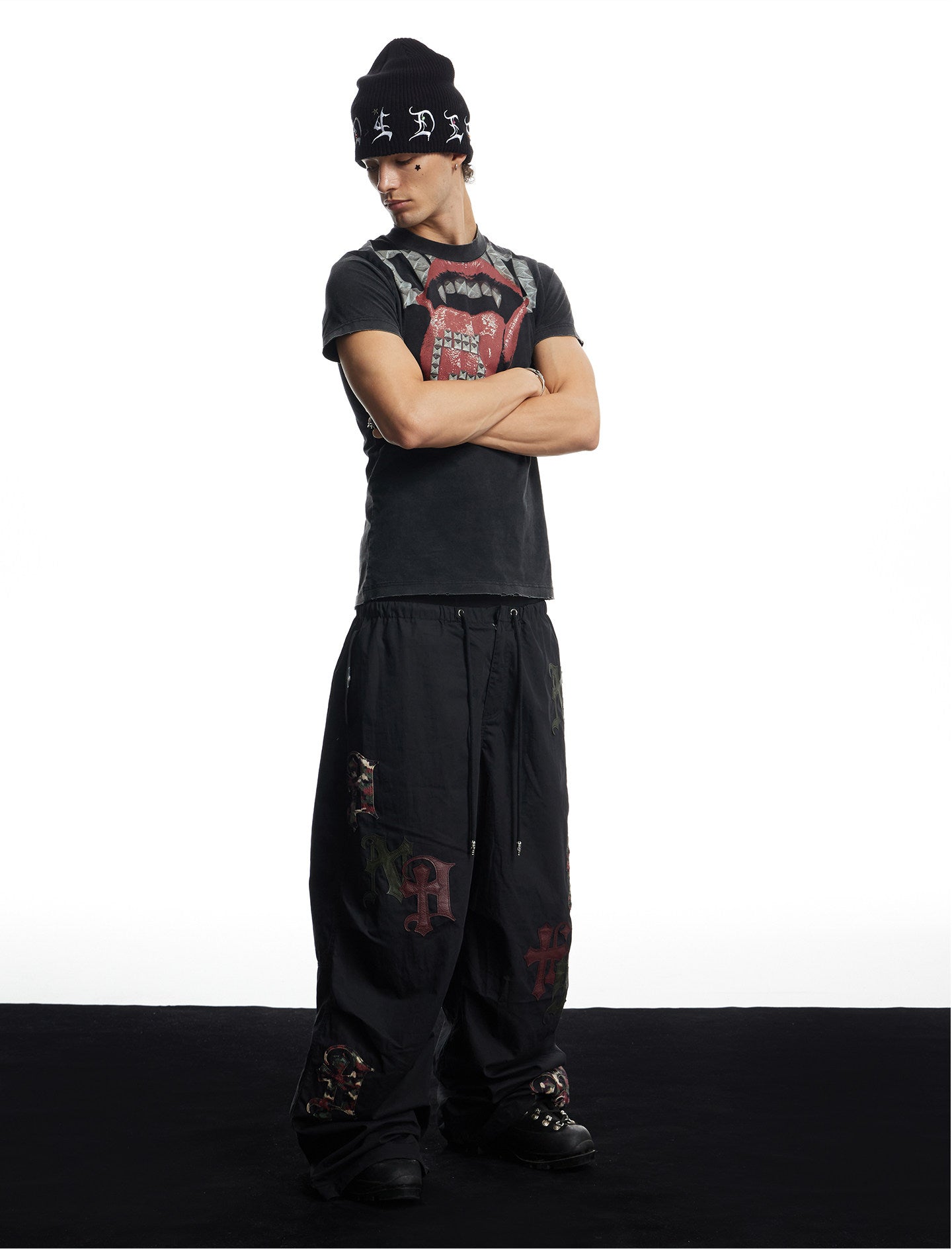 Cross-Pattern Patchwork Casual Pants