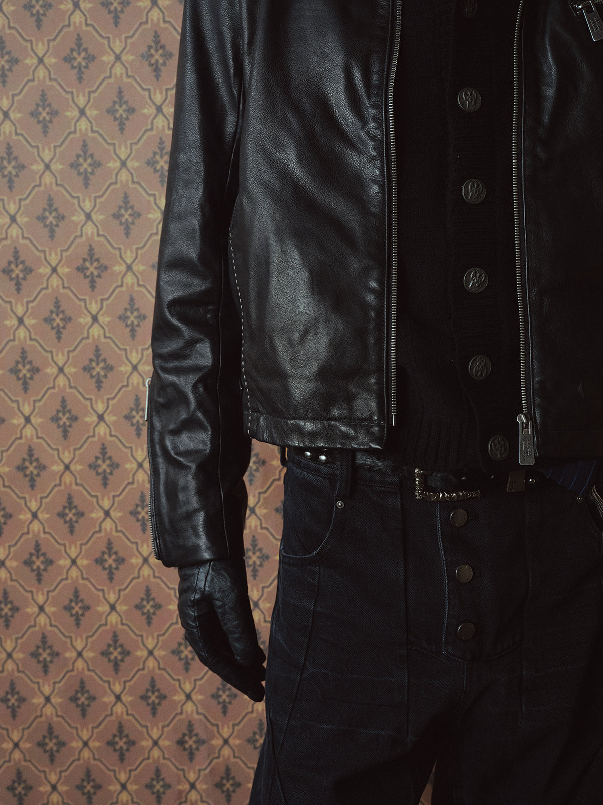 Zipper-Front Washed Leather Jacket