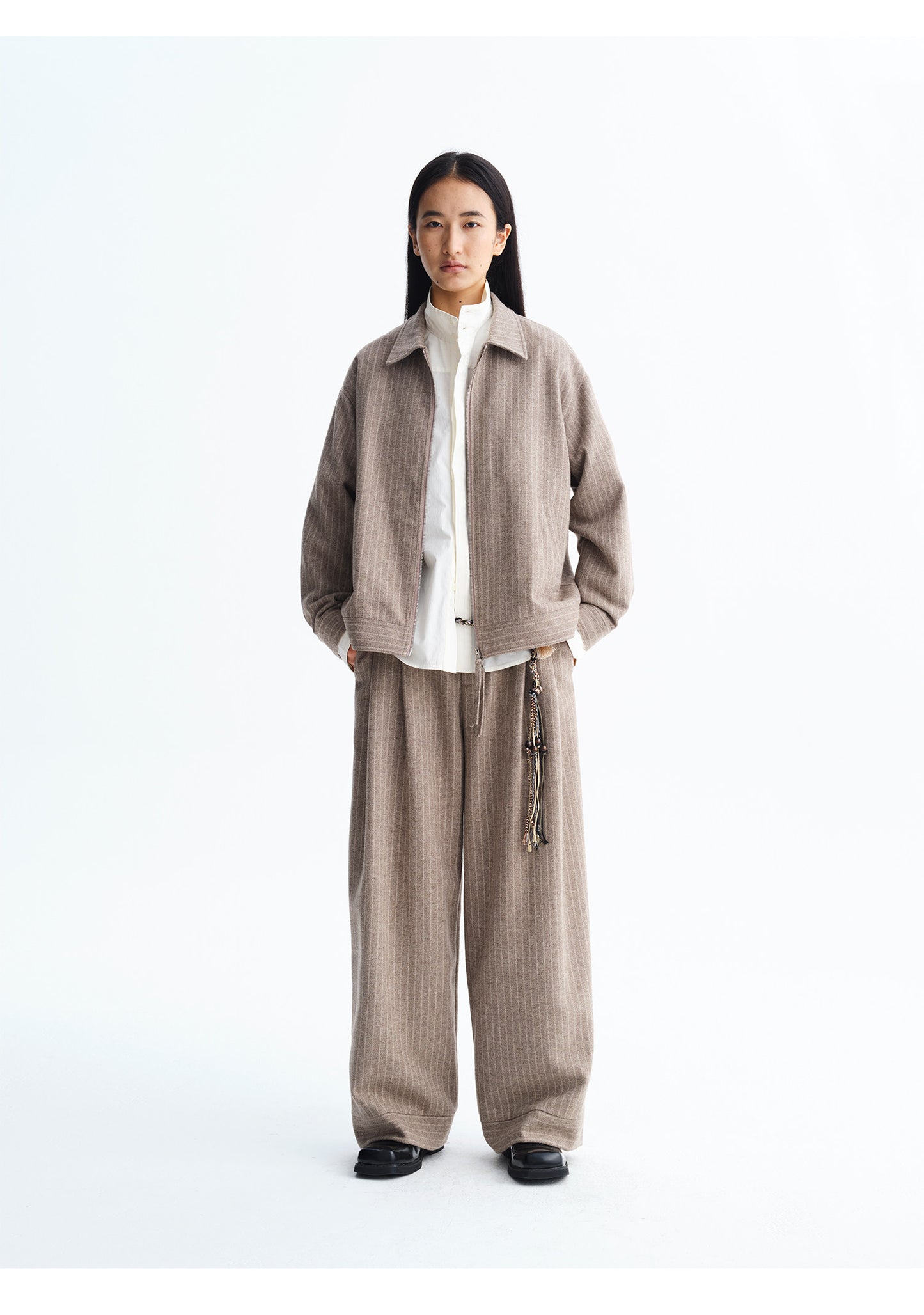 Wool Loose Straight Leg Casual Pants