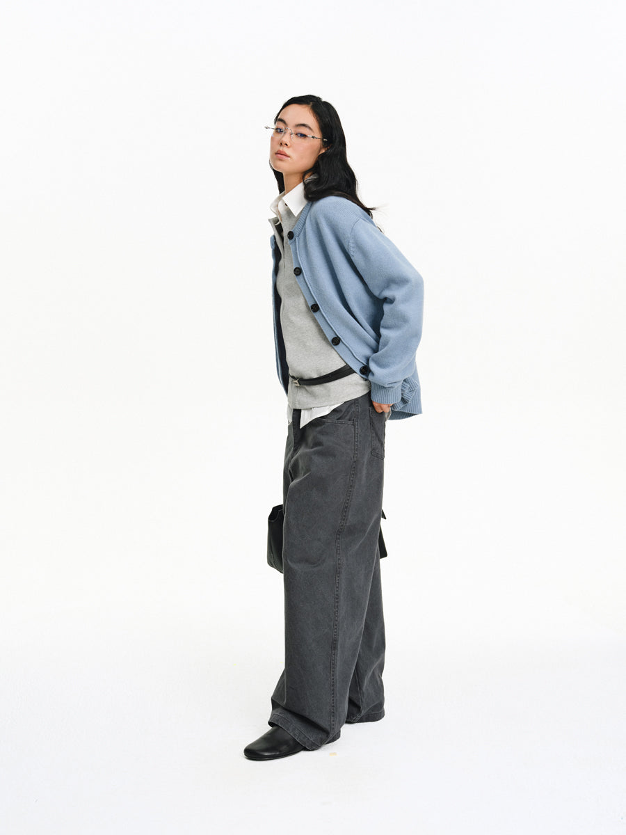 Faded Finish Wide-Leg Casual Pants