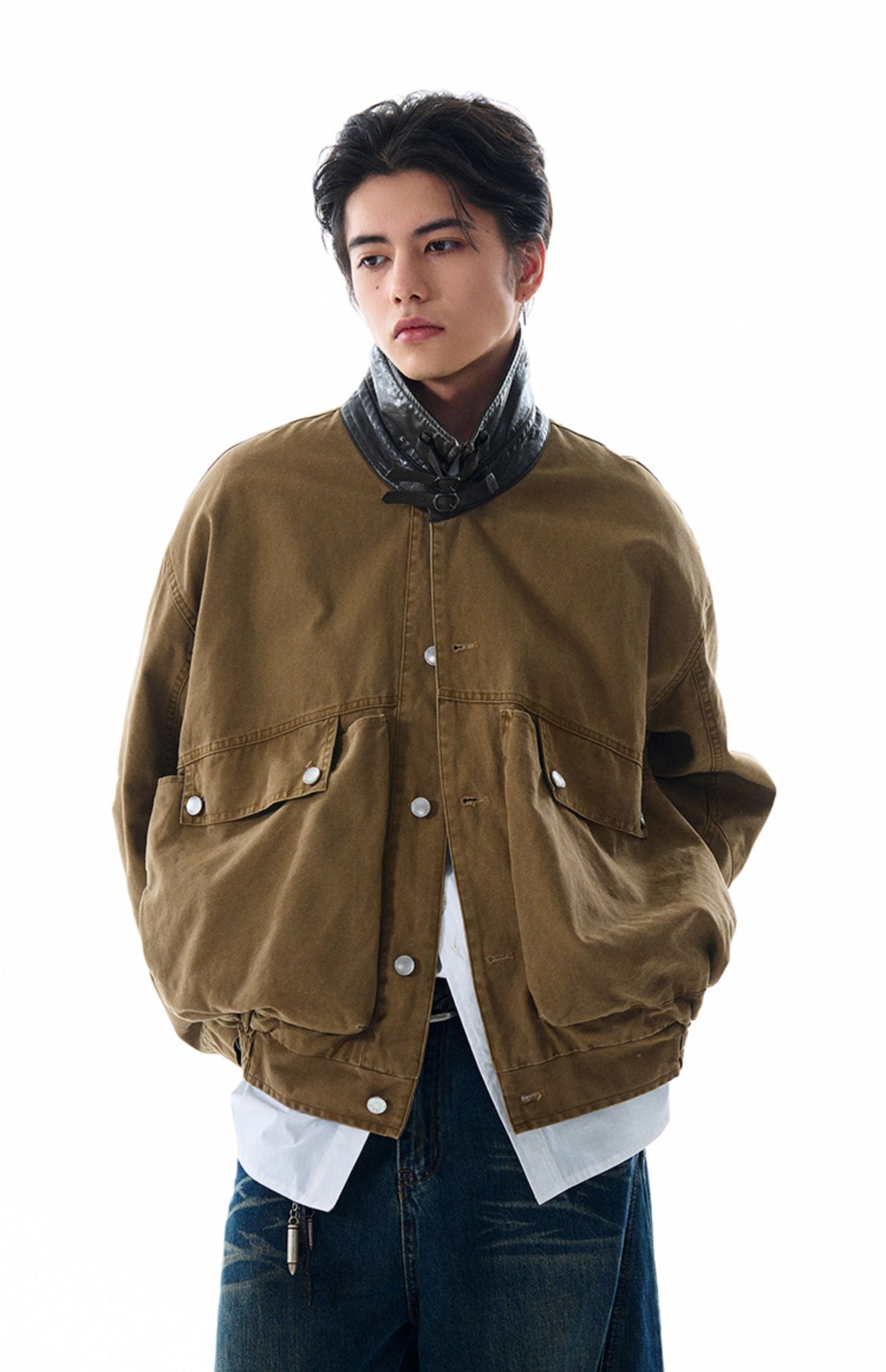 Leather Collar Patchwork Jacket