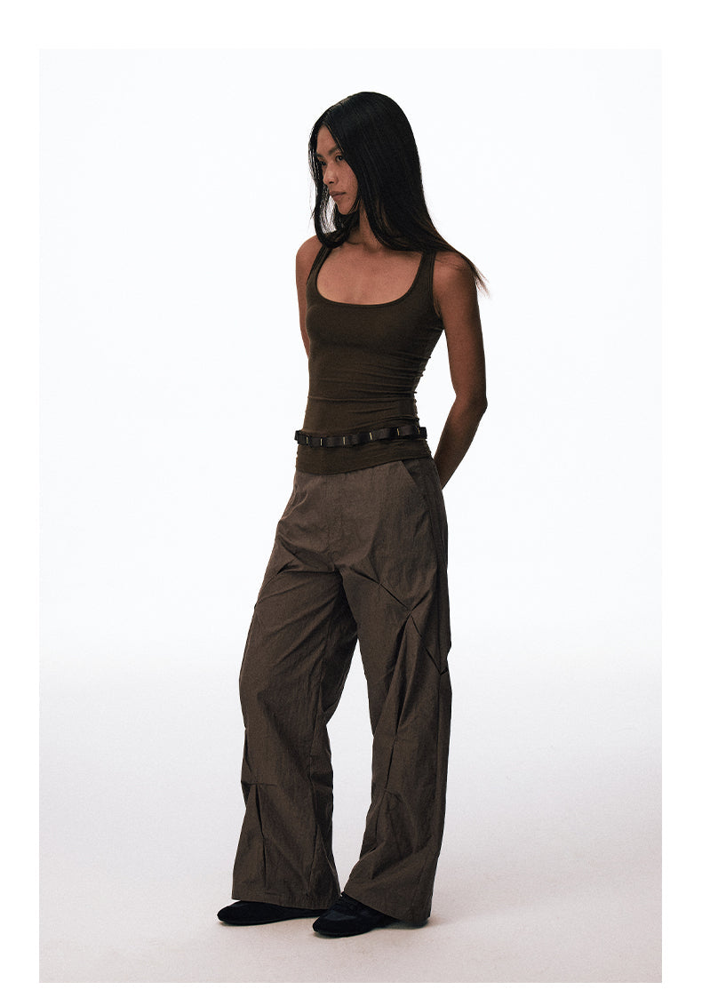 Wrinkle-processed loose-fit casual pants