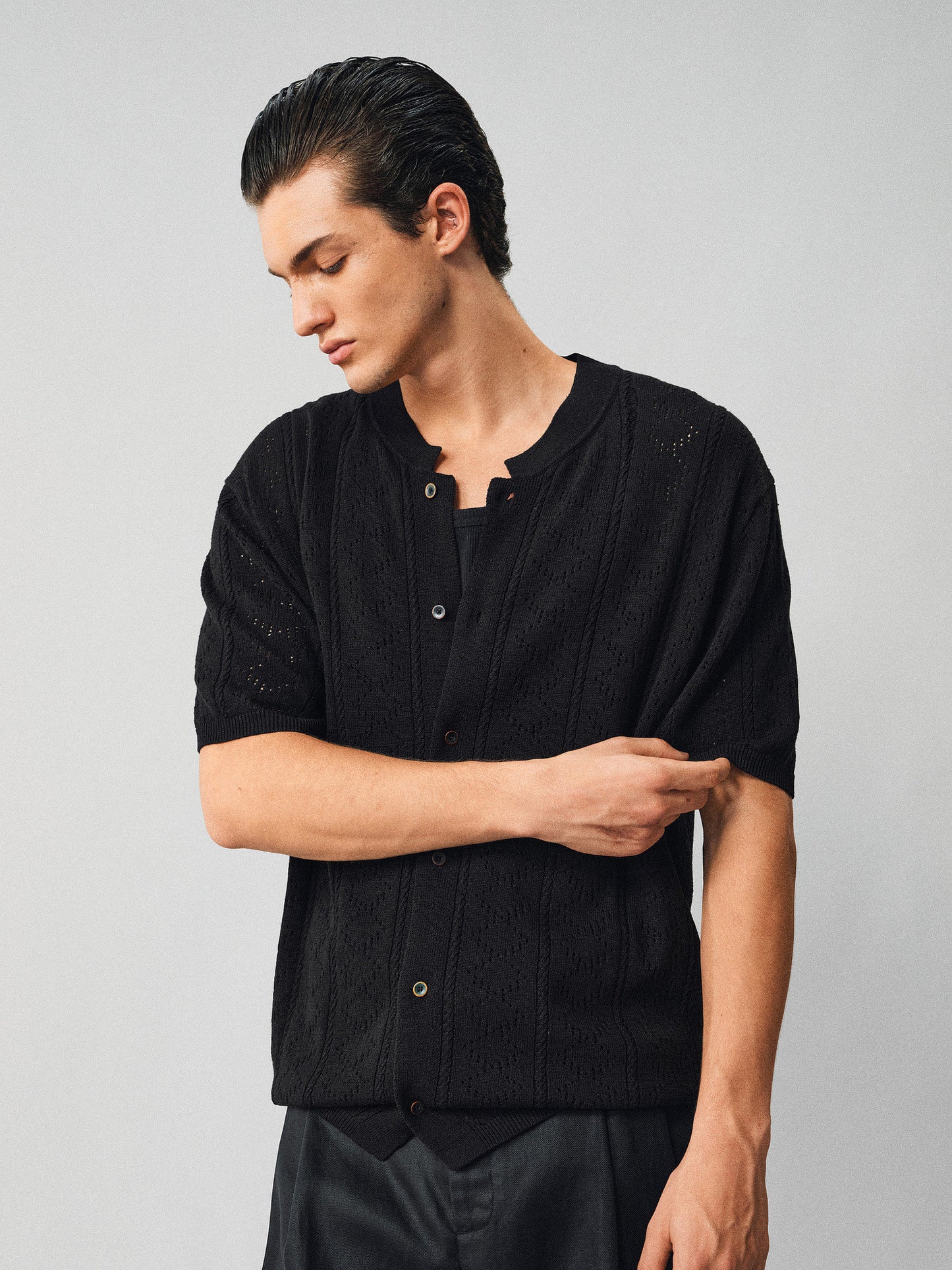 Openwork Linen Knit Shirt