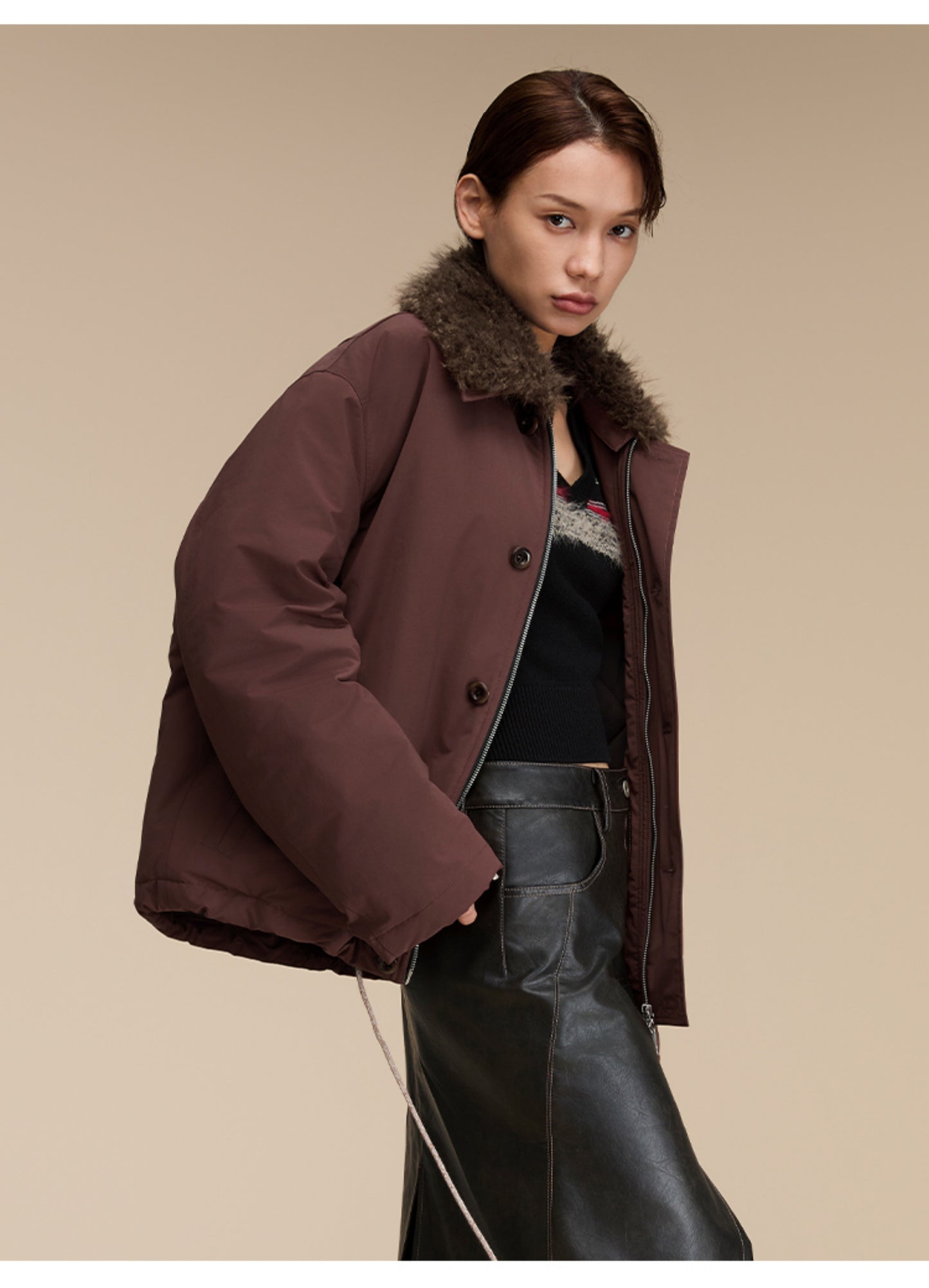 Detachable fur collar Cotton jacket