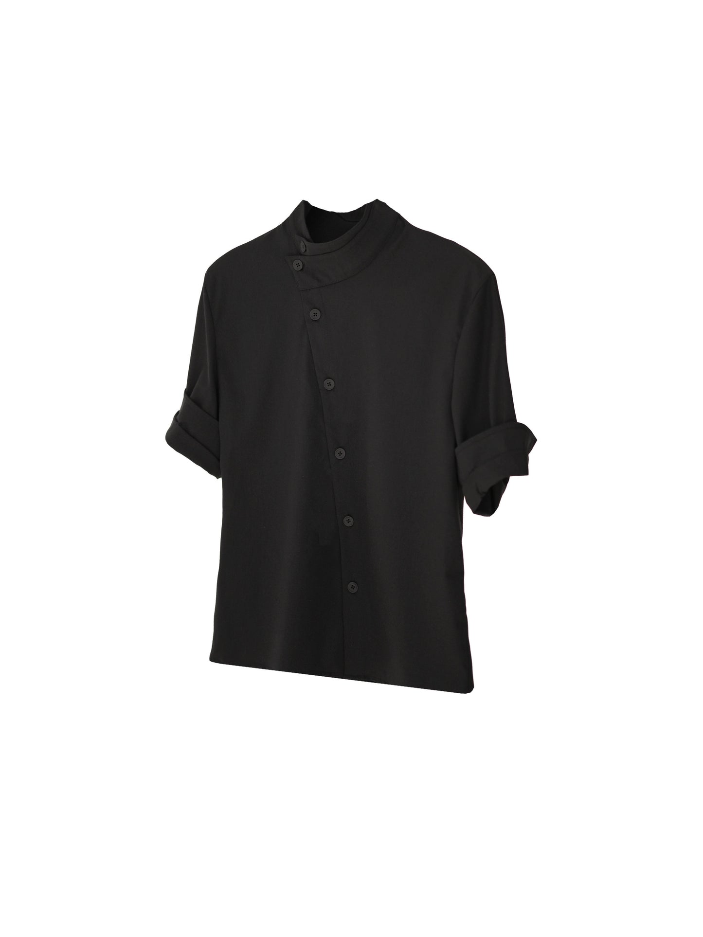 Shirt with a stand-up collar and diagonal placket