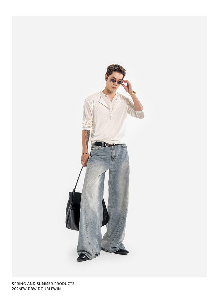 Faux Two-Piece Henley-Neck Shirt