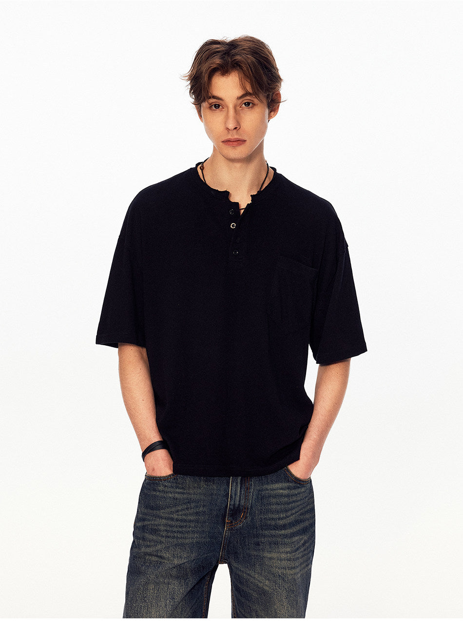 Henry Collar Linen-Look T-Shirt