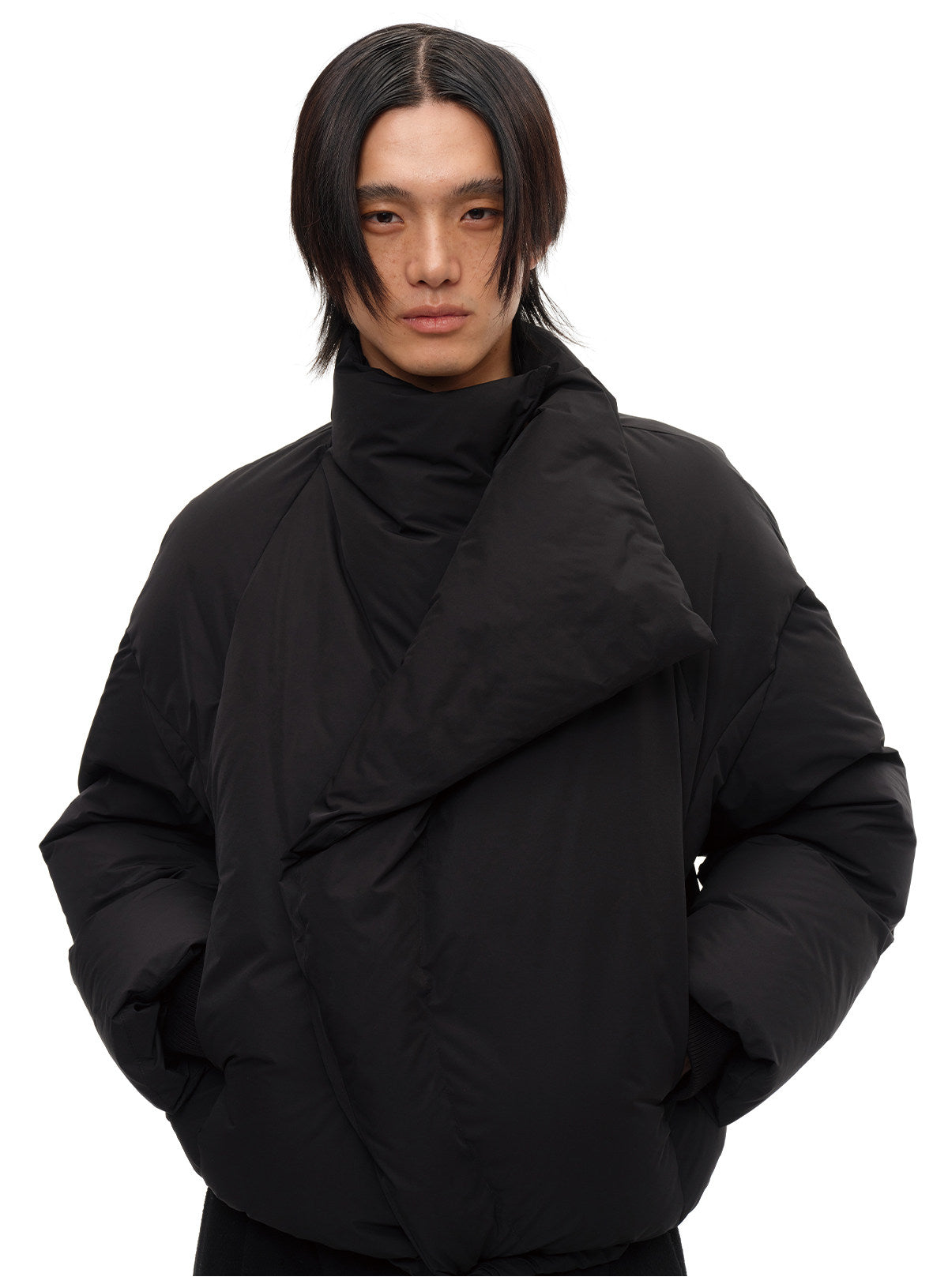 Curved Zipper Magnet Snap Down Jacket