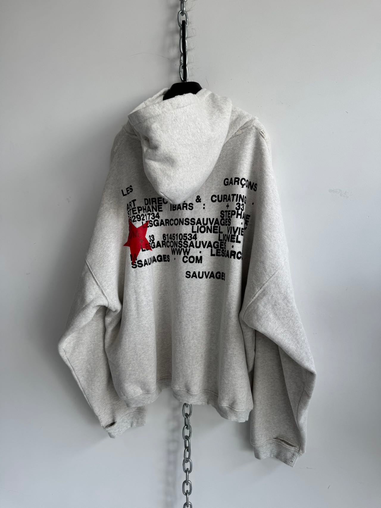 Distressed Short-Sleeve Wide-Fit Pure Cotton Hoodie