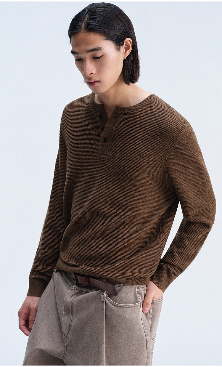 Henry-Collar Button-Down Shirt