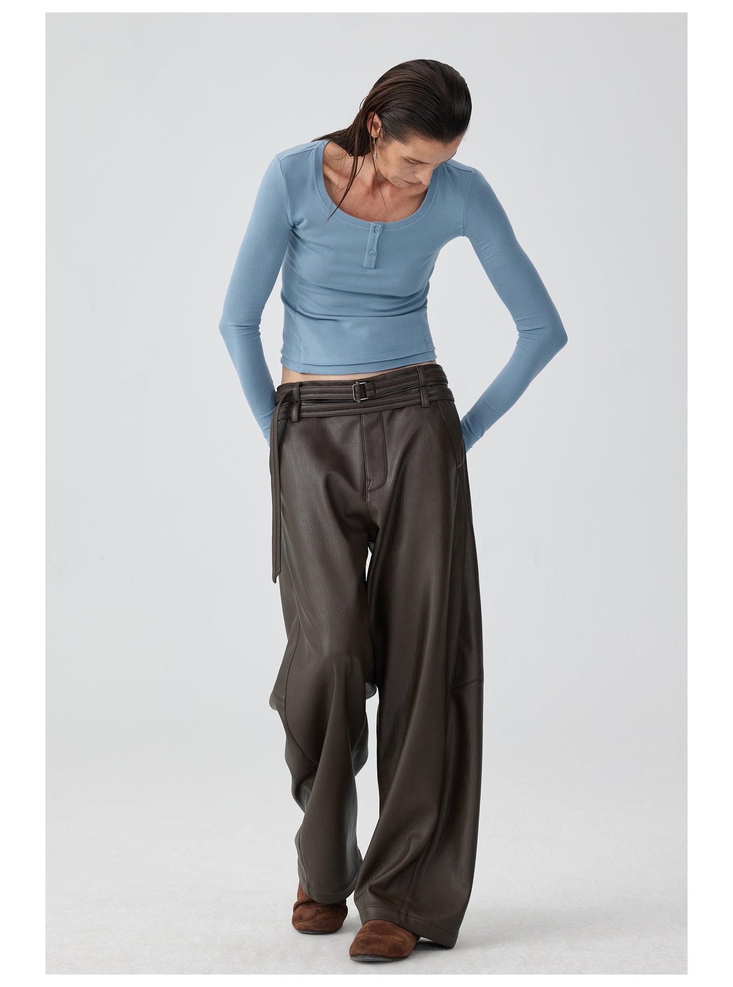 Double belt leather pants