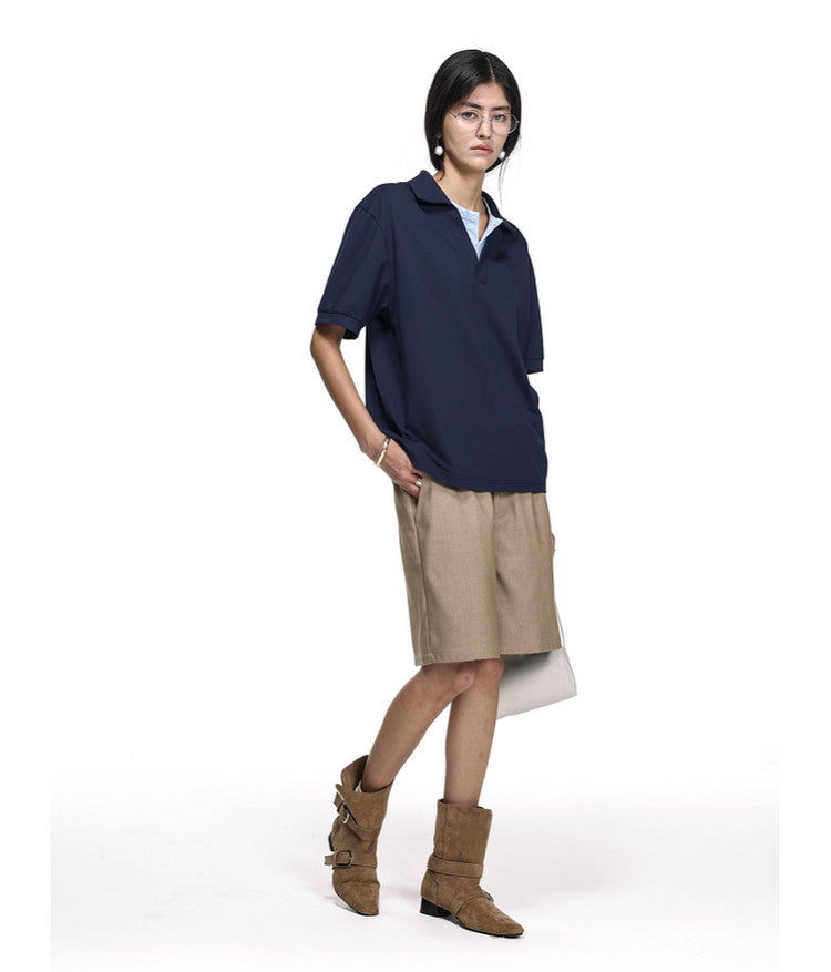 Fake Two-Piece Double Collar Polo Shirt