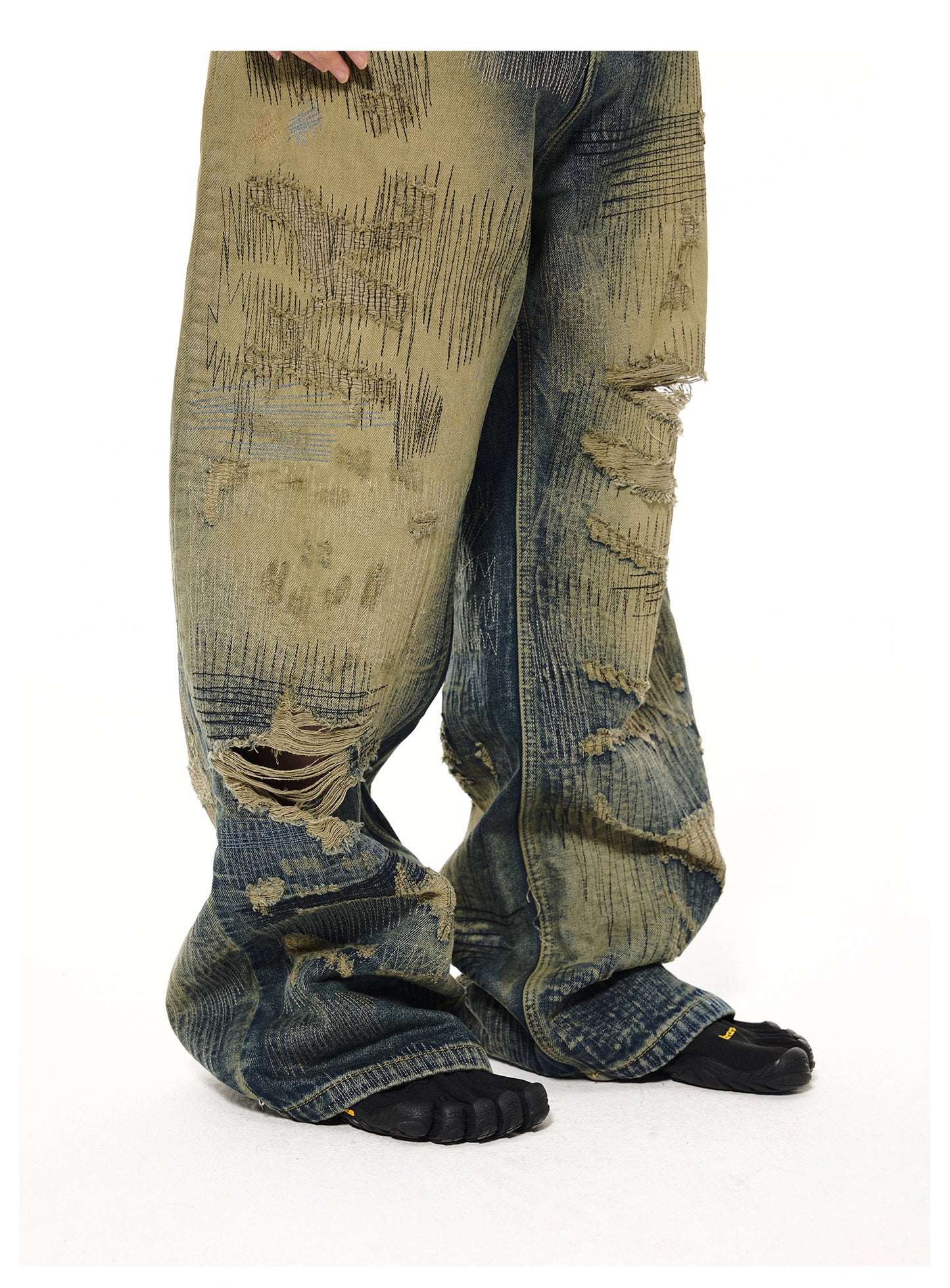 Unisex wide leg wash jeans 