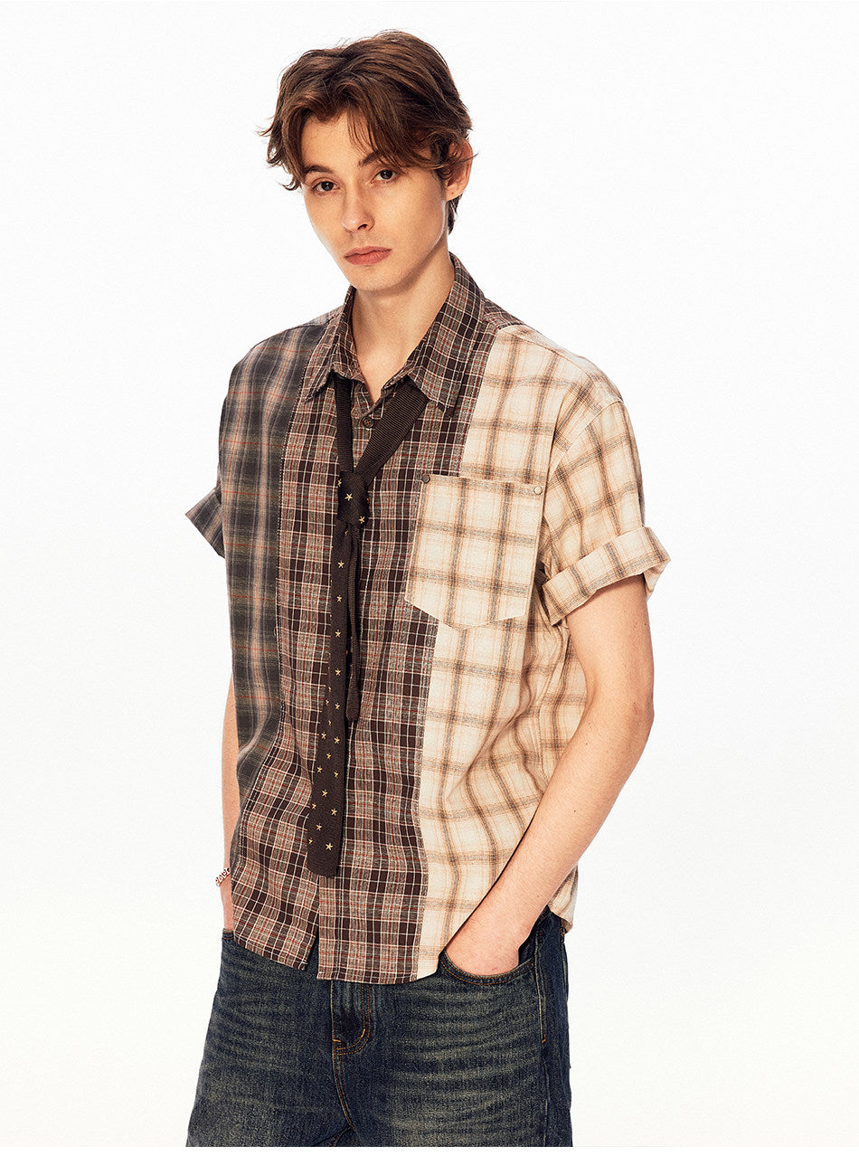 Retro Color-Block Checkered Shirt