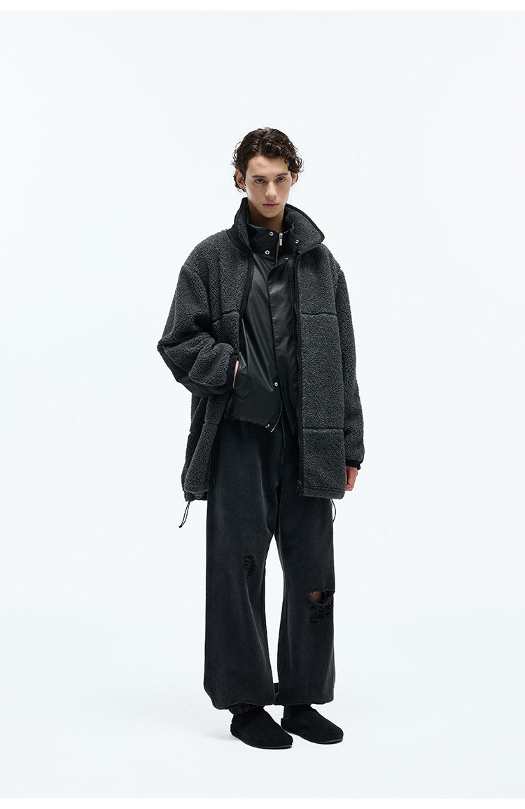 Wool-Blend Fleece Mid-Length Coat