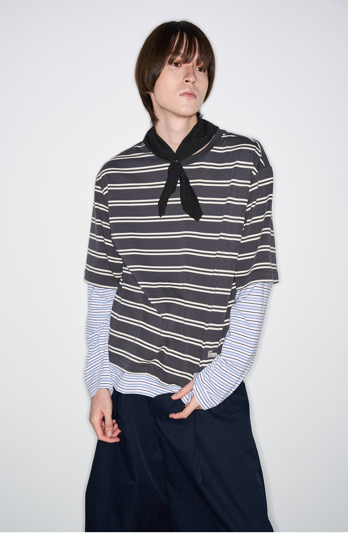 Striped faux two-piece T-shirt