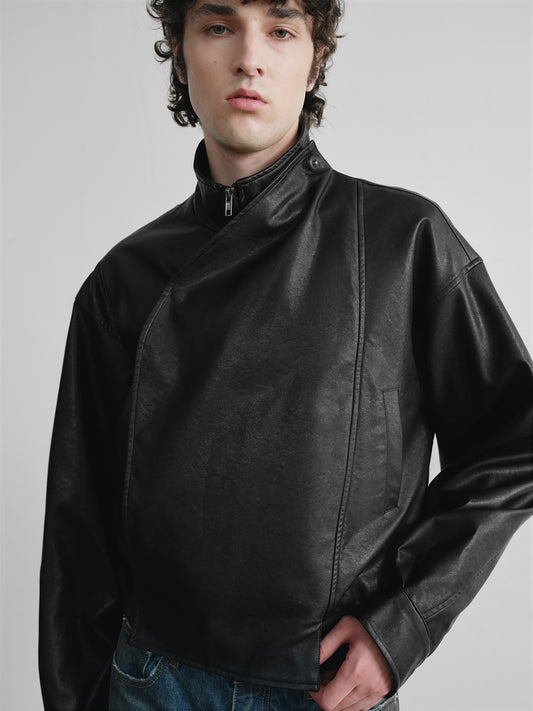 Cropped-length leather jacket