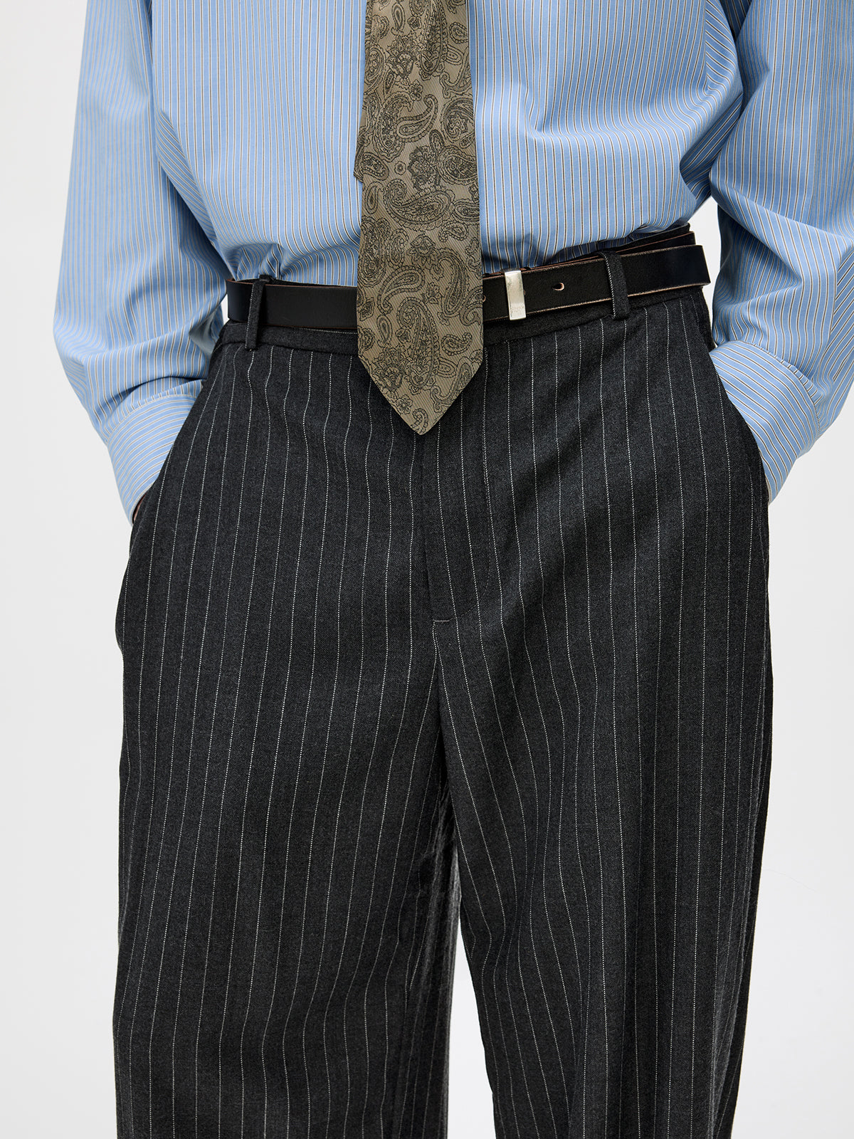 Straight-Leg Pleated Casual Pants