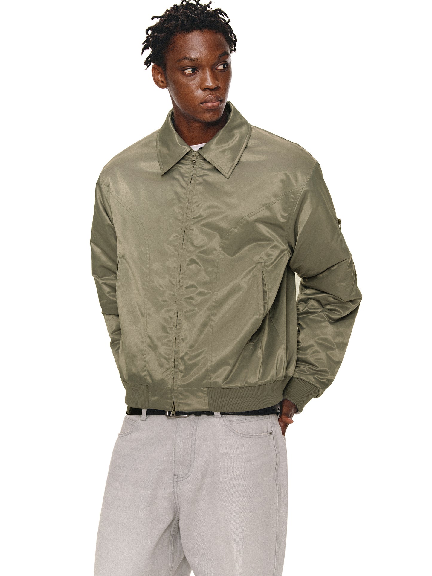 Contrast Fur Collar Bomber Jacket