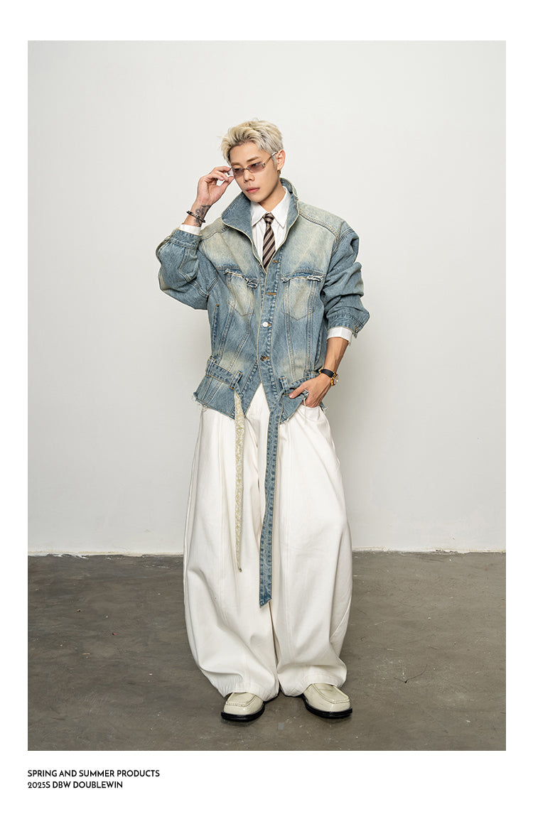 Large Stand Collar Denim Trench Coat