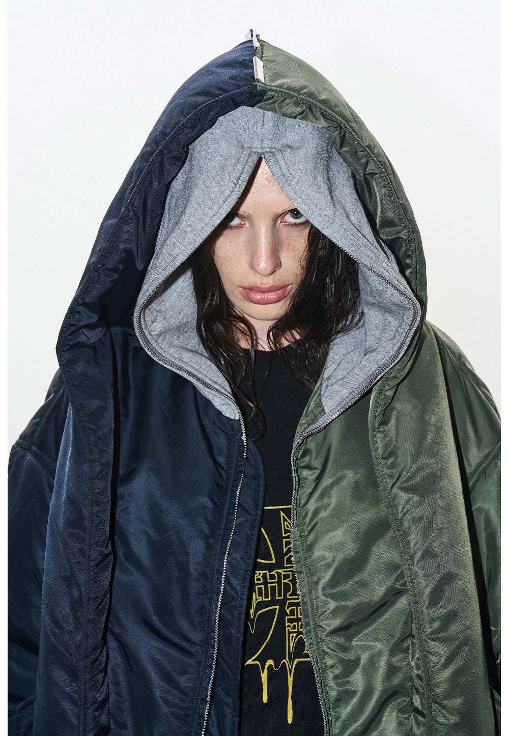 Contrast Color Loose Jacket with Hood