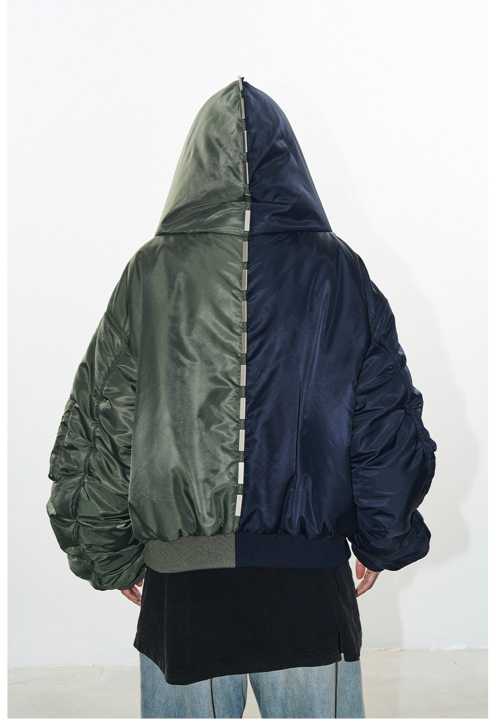 Contrast Color Loose Jacket with Hood