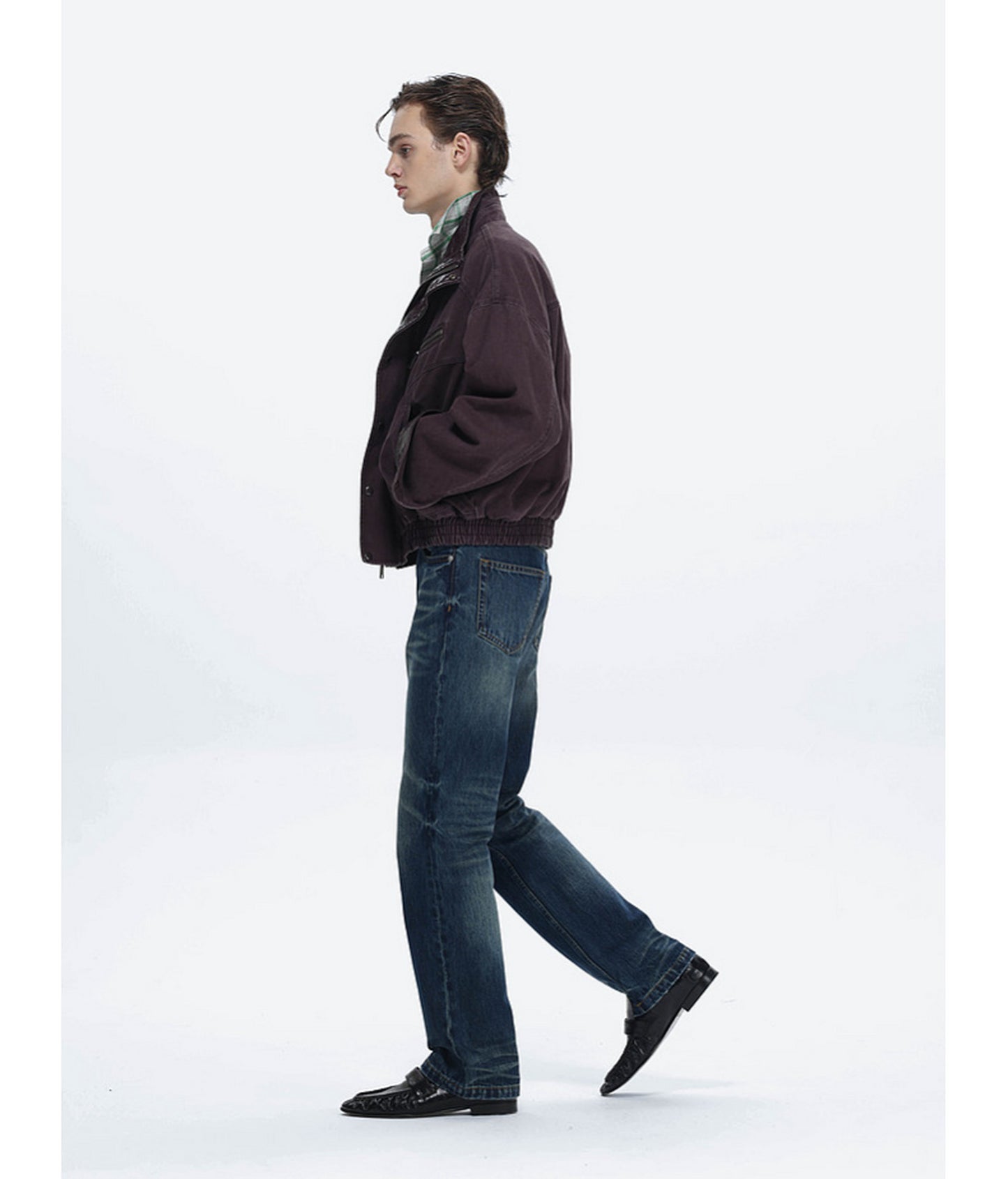 Faux Crocodile Leather Stand-Up Collar Jacket