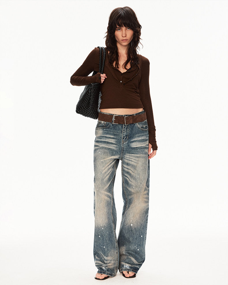 Distressed jeans with a paint-splatter design