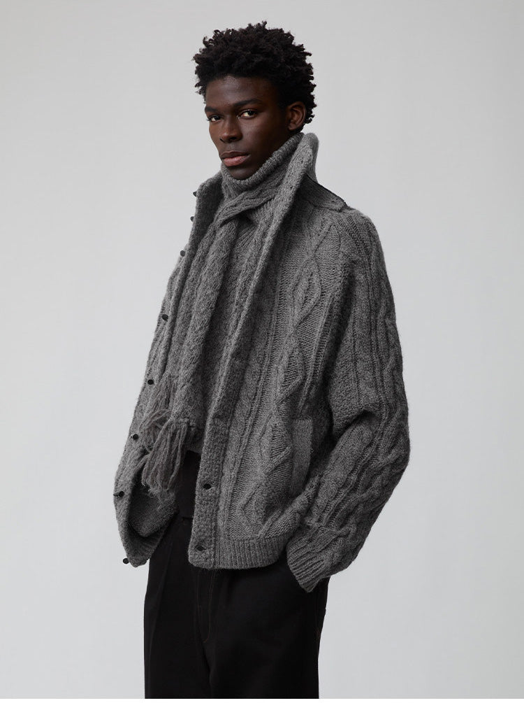 Wool-Blend Cable-Knit Cardigan