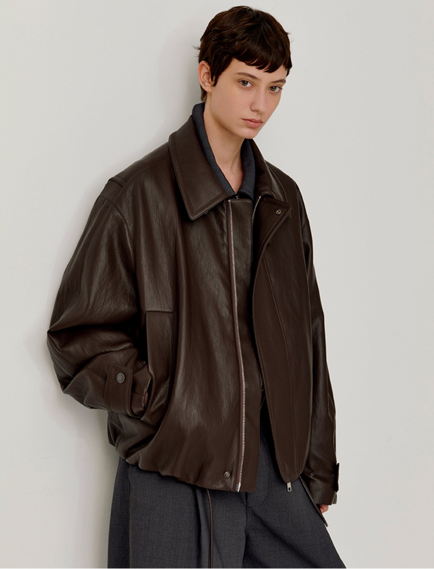 Accordion-Pleated Leather Jacket