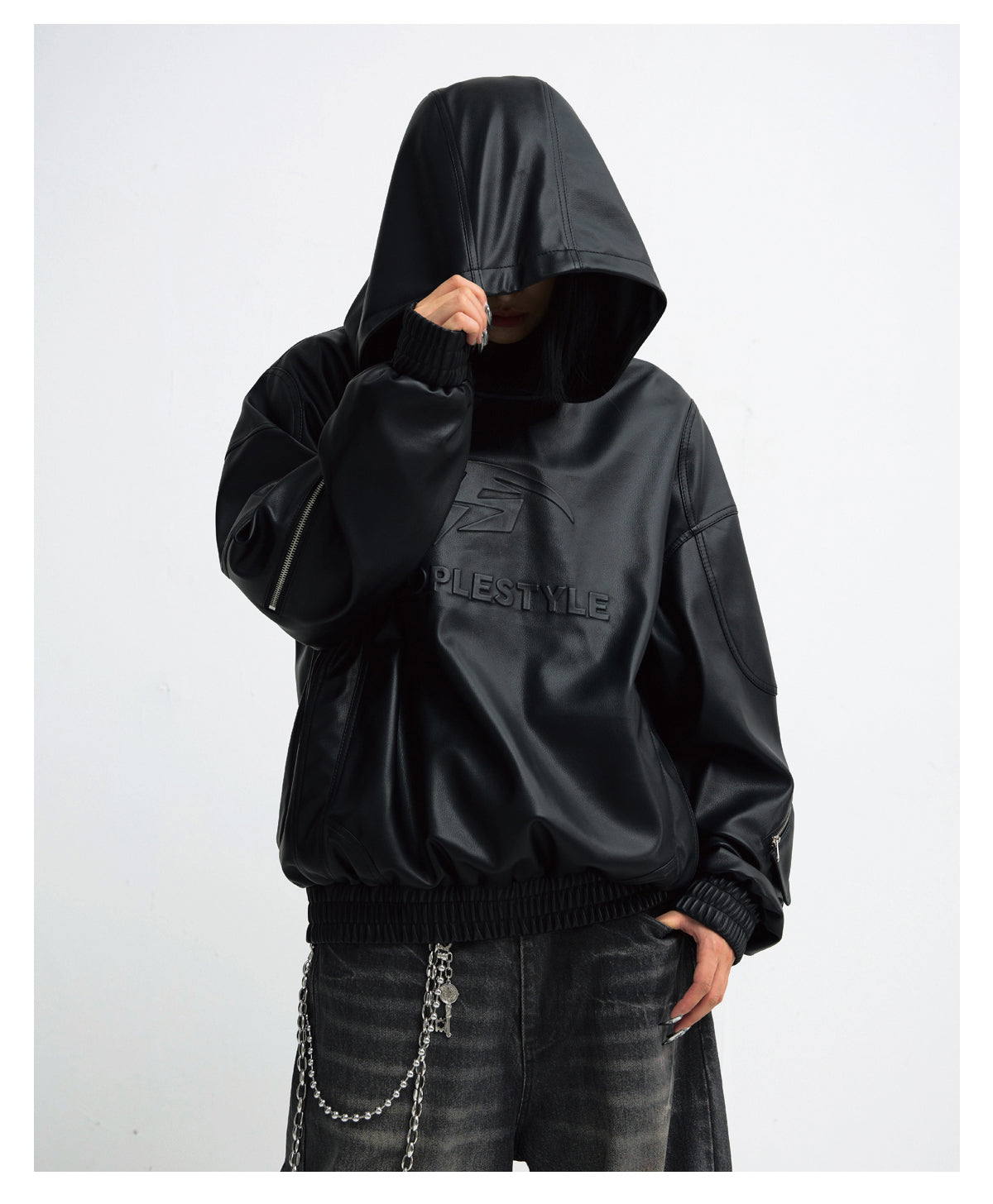 3D Embossed PU Leather Hoodie