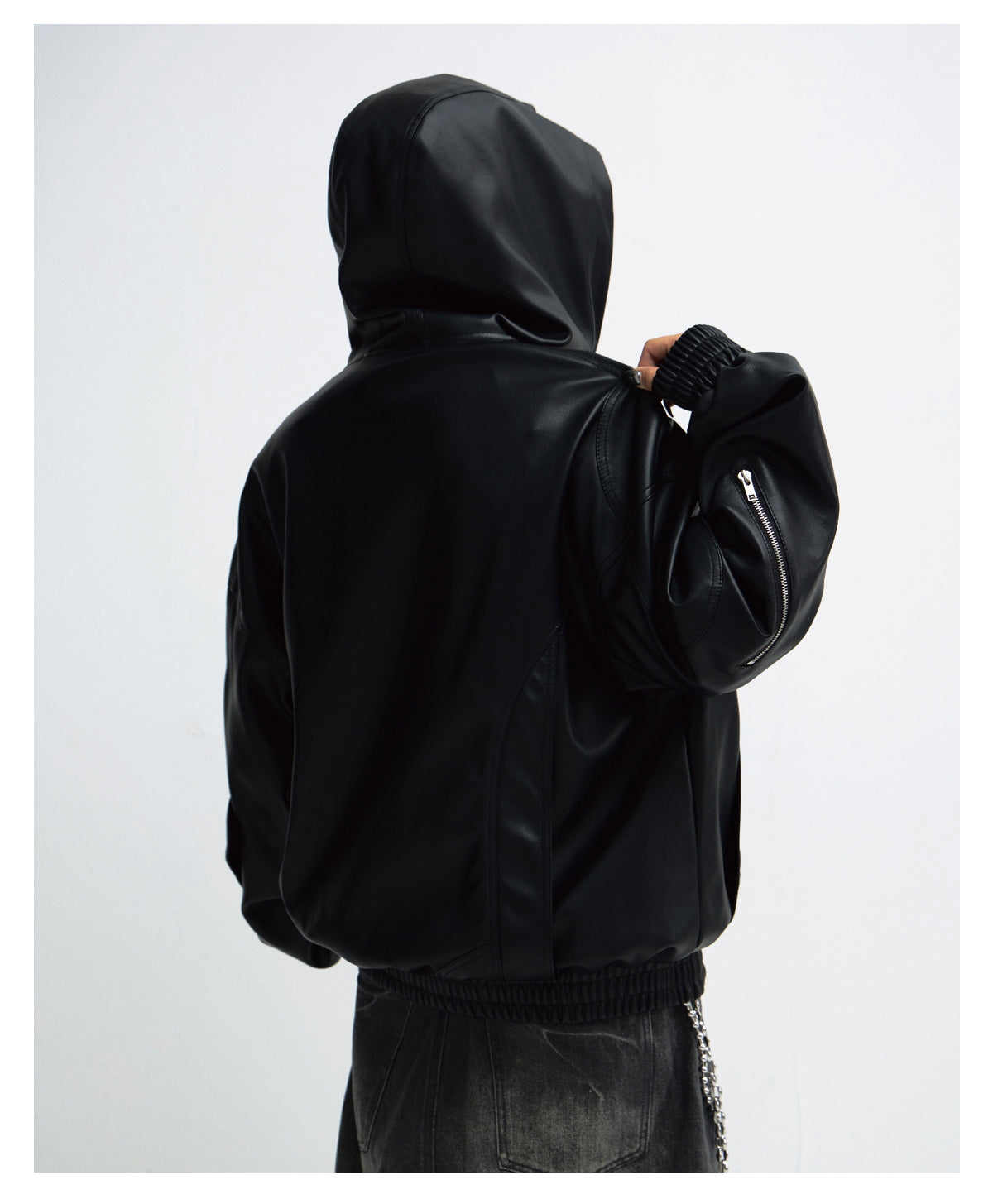 3D Embossed PU Leather Hoodie