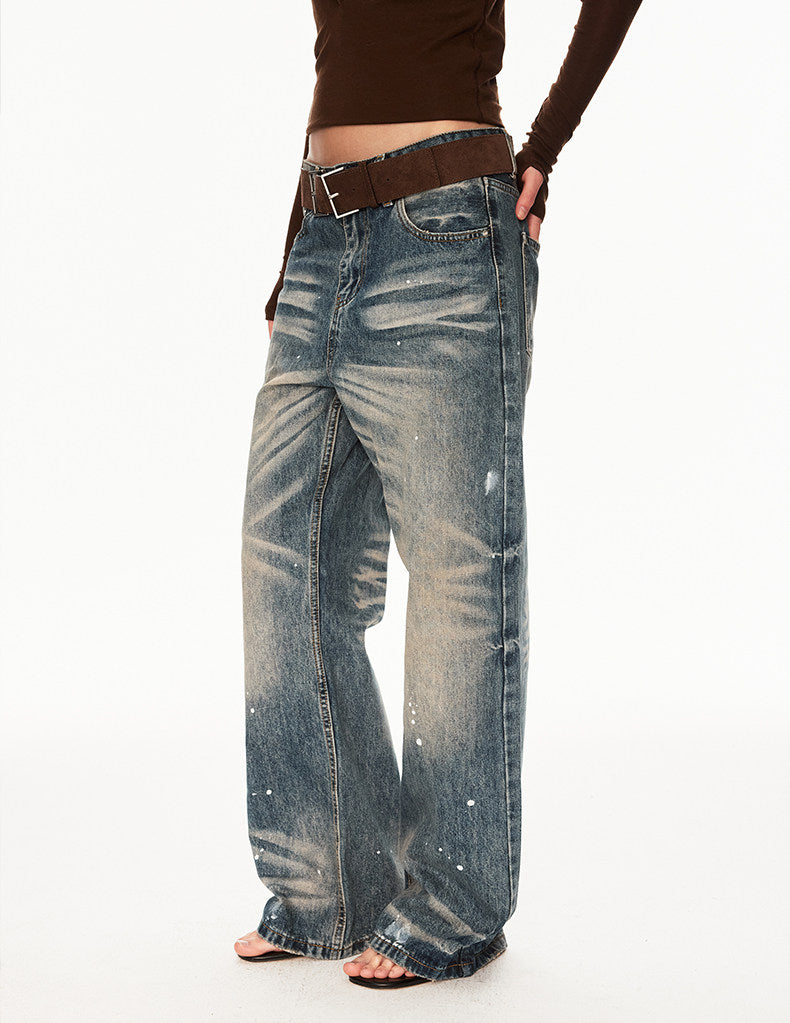 Distressed jeans with a paint-splatter design