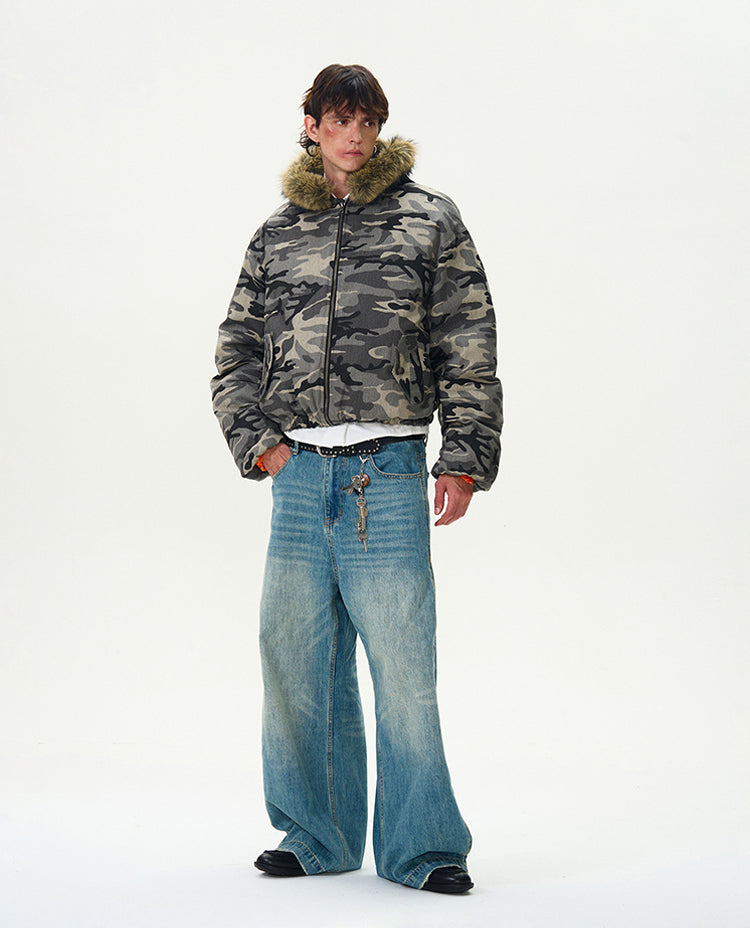 Retro Camouflage Bomber Workwear Cotton Jacket