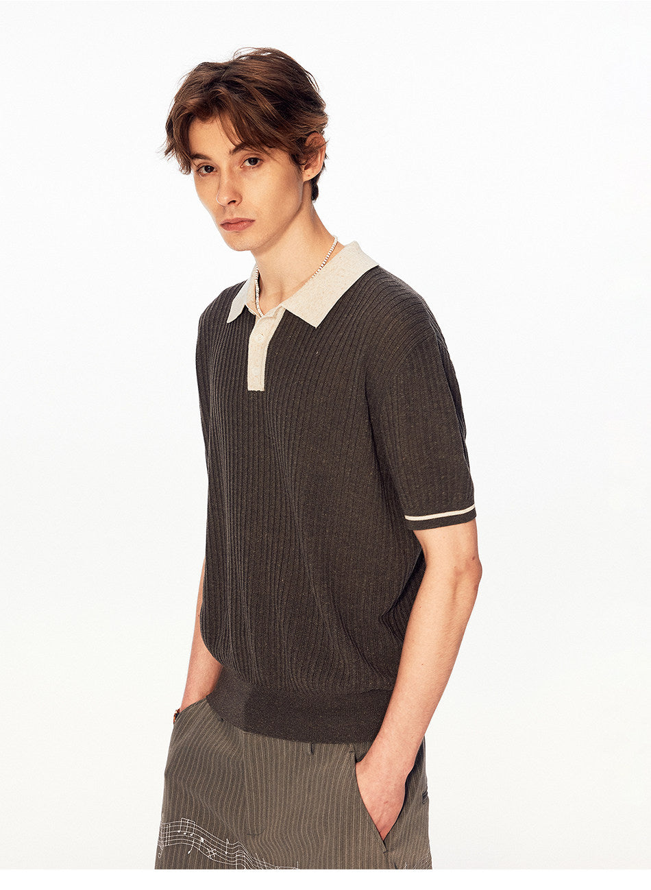 Niche Design Contrast-Color Knit Shirt