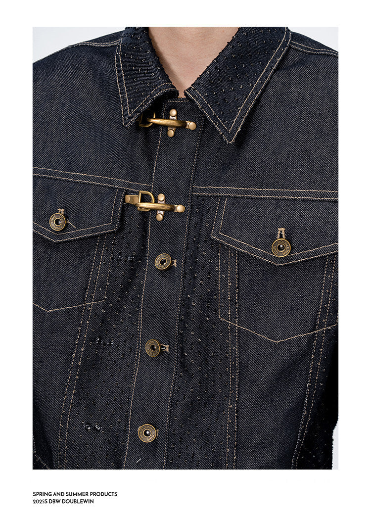 Denim Jacket with Leather Eyelets