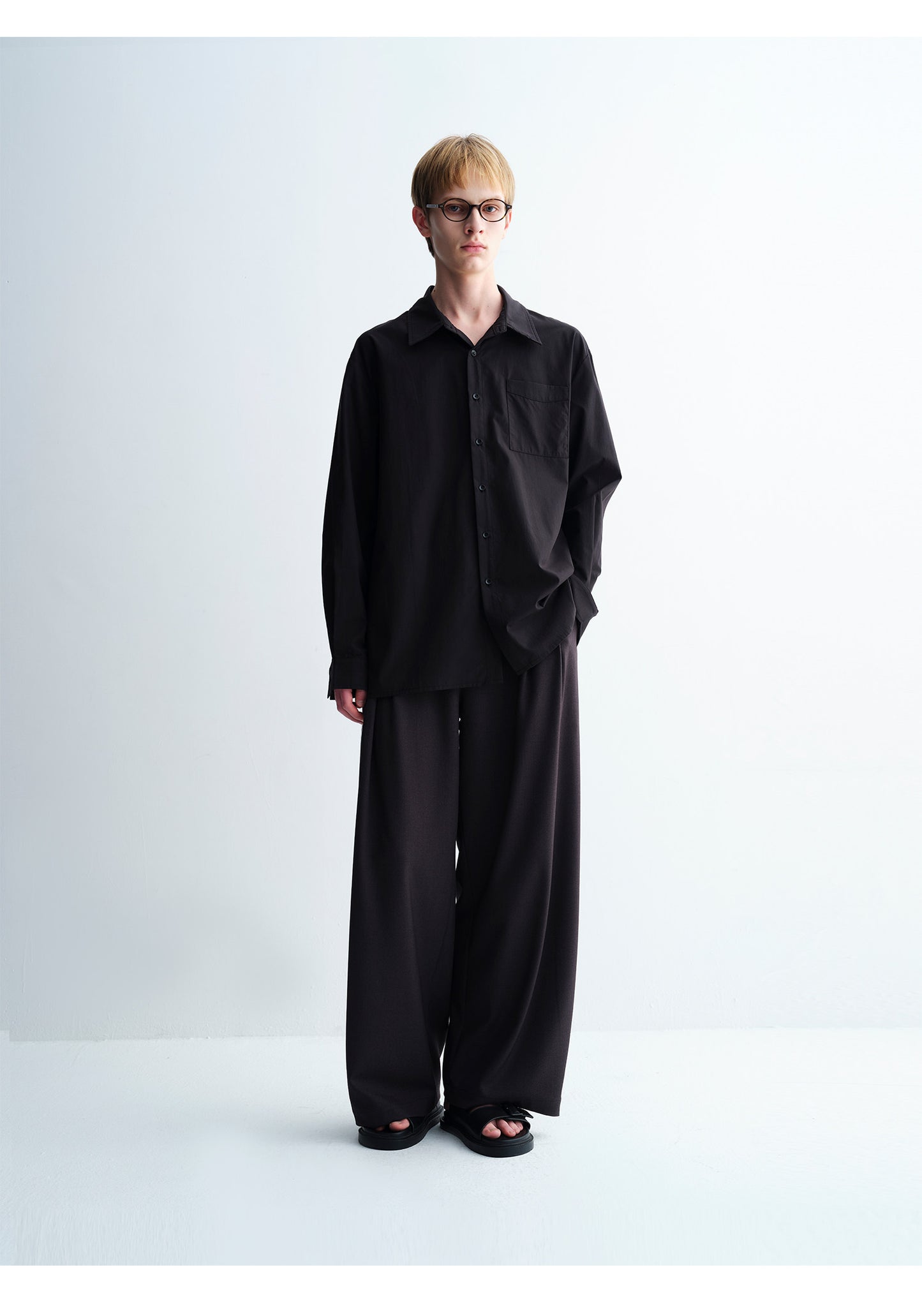 Basic Stand-Collar Pocket Loose-Fit Shirt