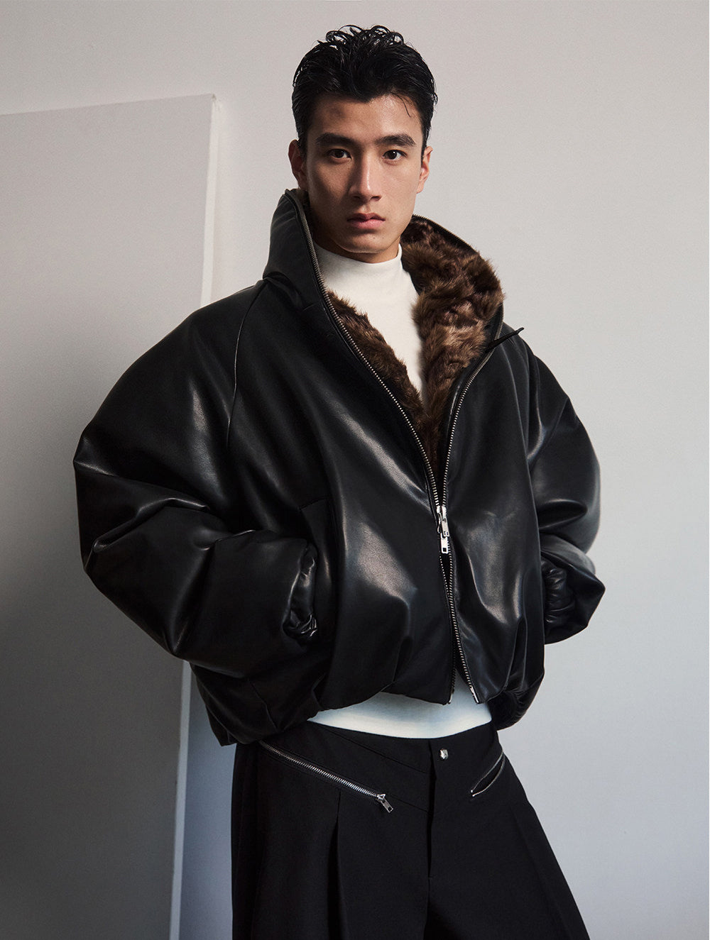 Cropped Waist Leather Jacket