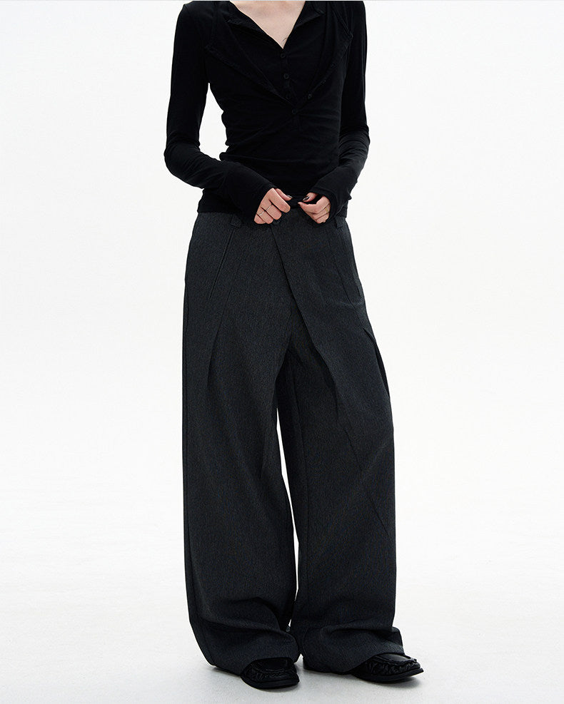 Diagonal-Pocket Relaxed Fit Casual Pants