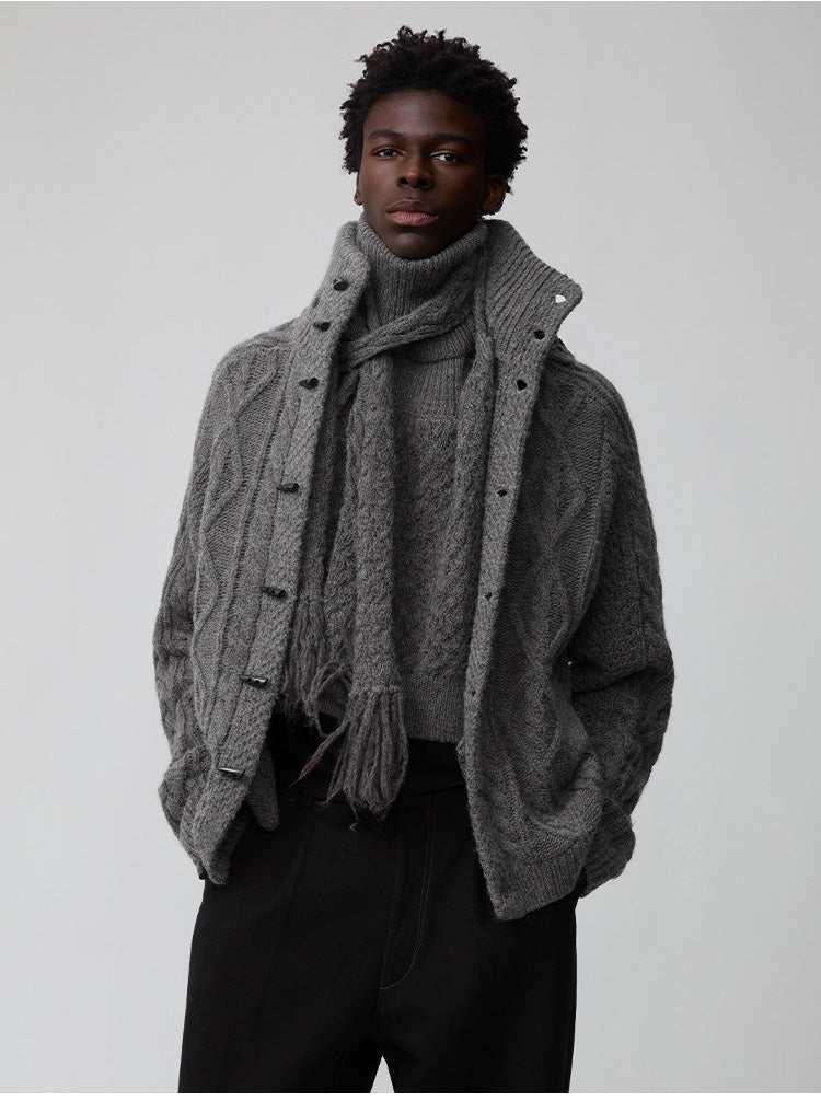 Wool-Blend Cable-Knit Cardigan