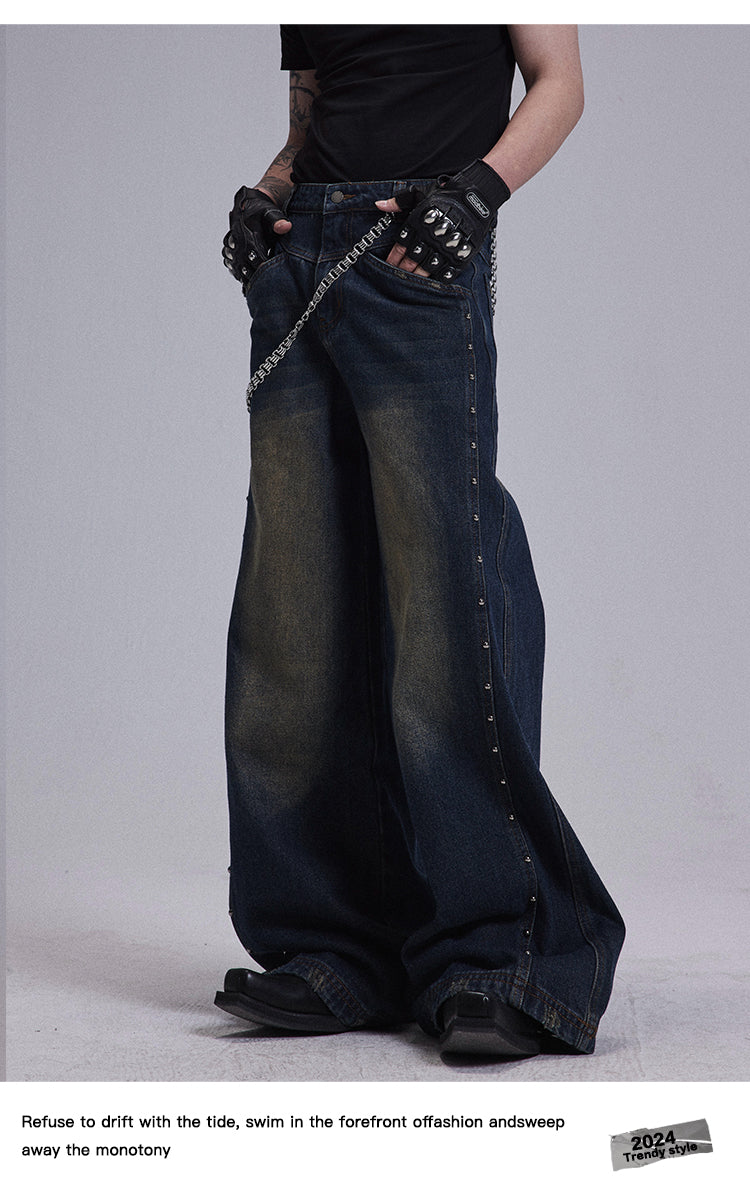 Rivet Stitch Wide Leg Jeans