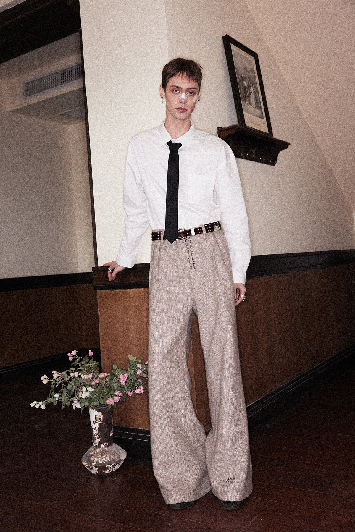 Herringbone tweed casual pants