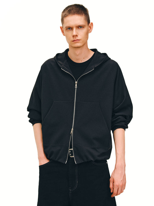 Waffle Chain Zipper Hoodie
