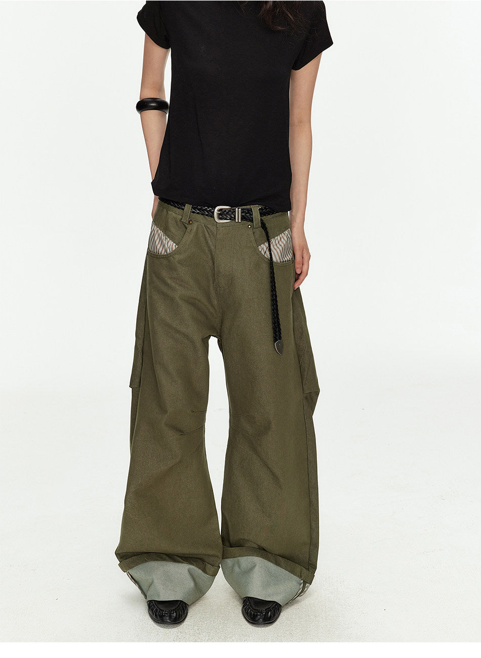 Wide-Leg Workwear Pants with Checkered Pockets