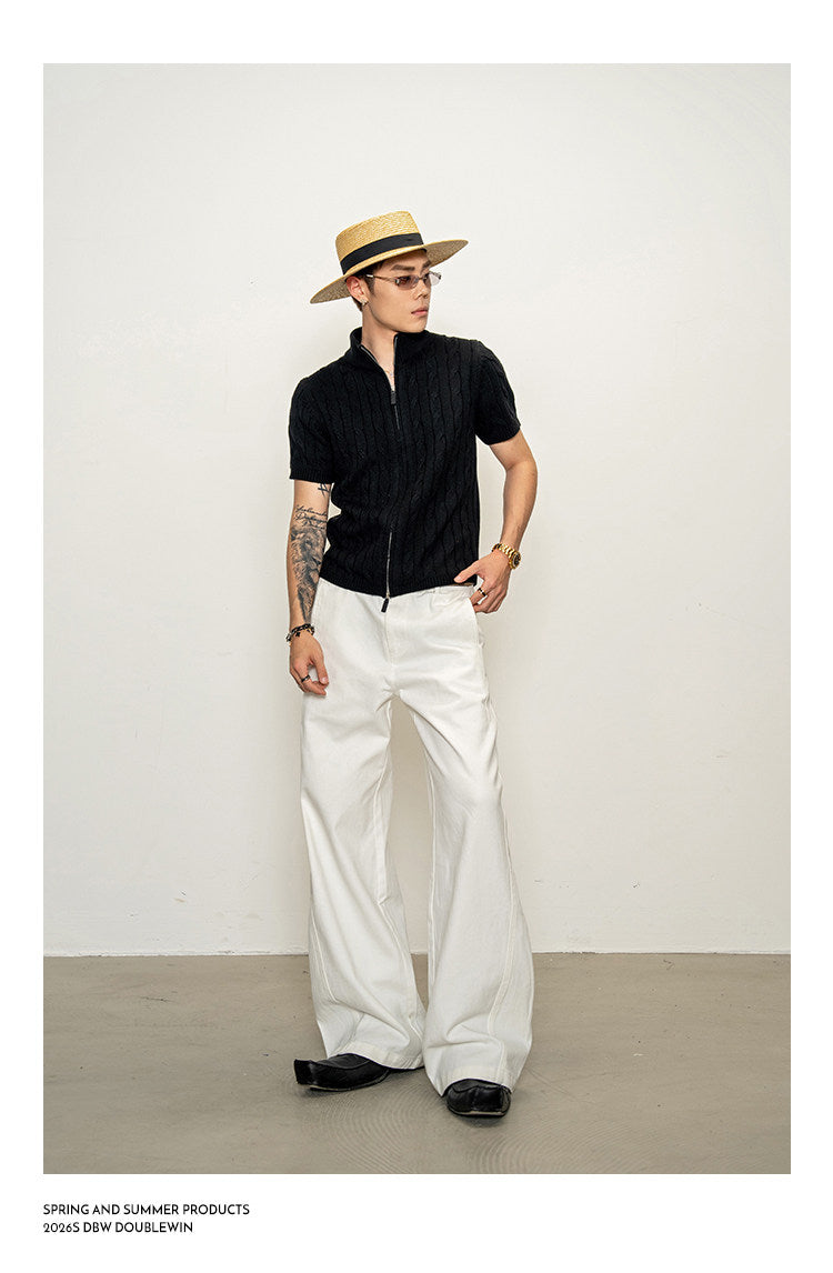 High-neck cable-knit shirt