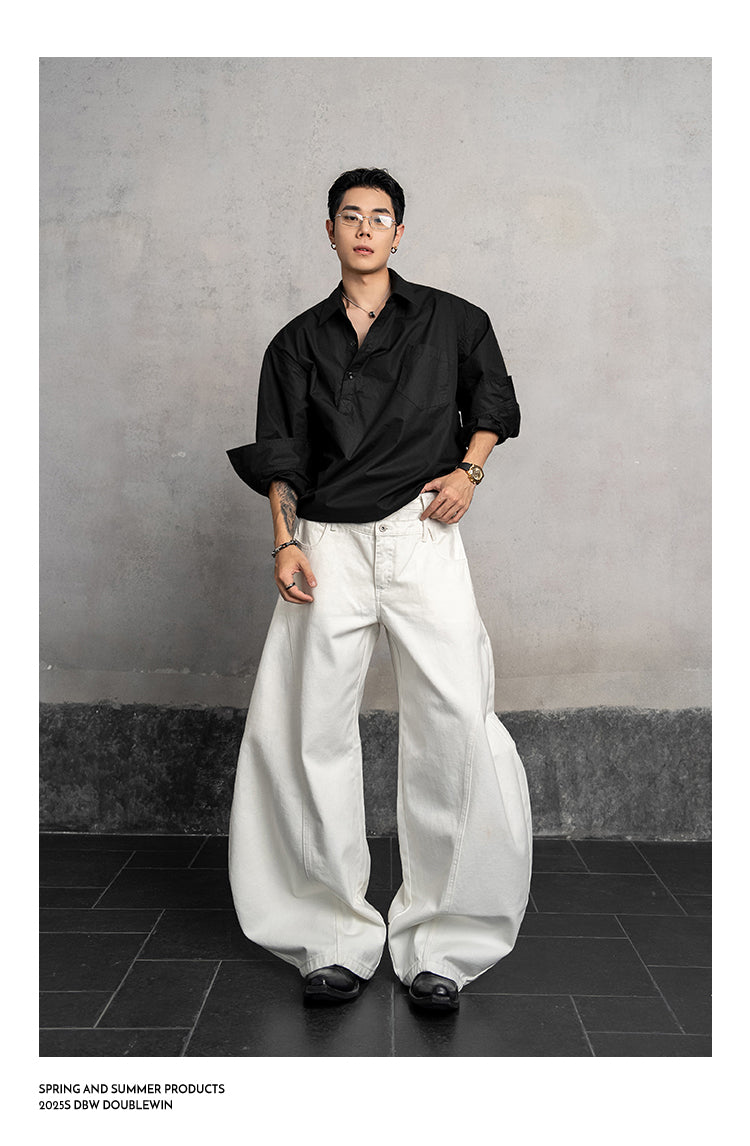 Double waist denim pants