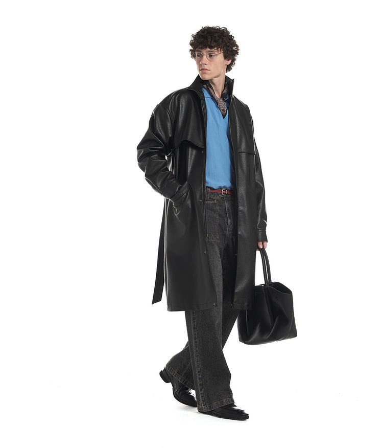 Simulated Leather Trench Coat