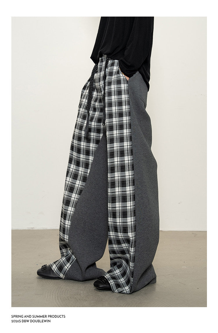 Checkered Patchwork Casual Pants